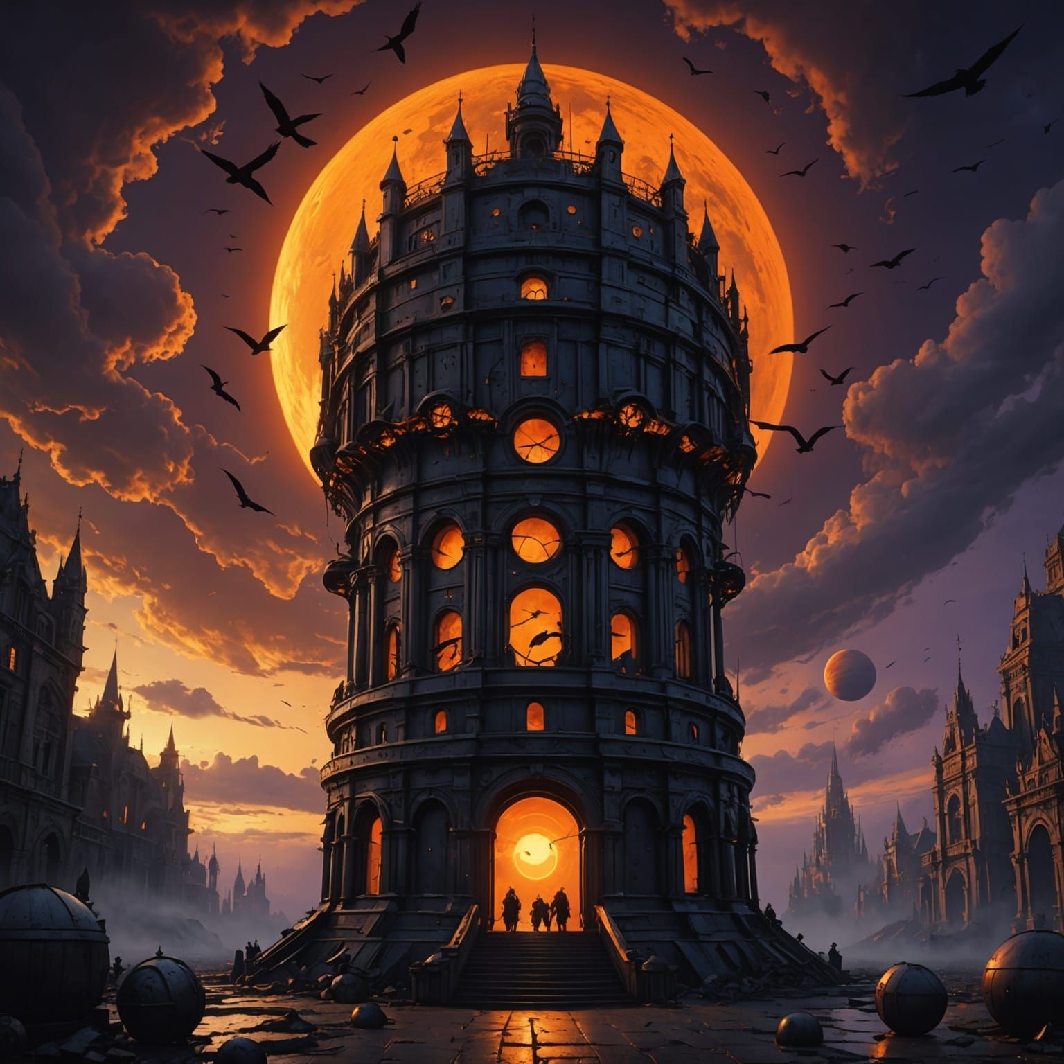 Towering Metal Structure in Dark Fantasy Style