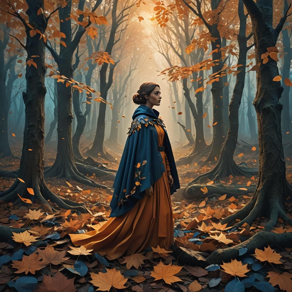 Mystical Autumn Forest Paper Collage Art