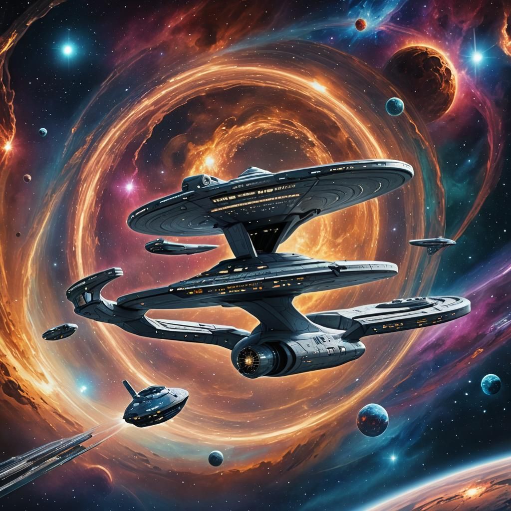 Starship Enterprise in Orbit: Holographic Astral Illustratio...