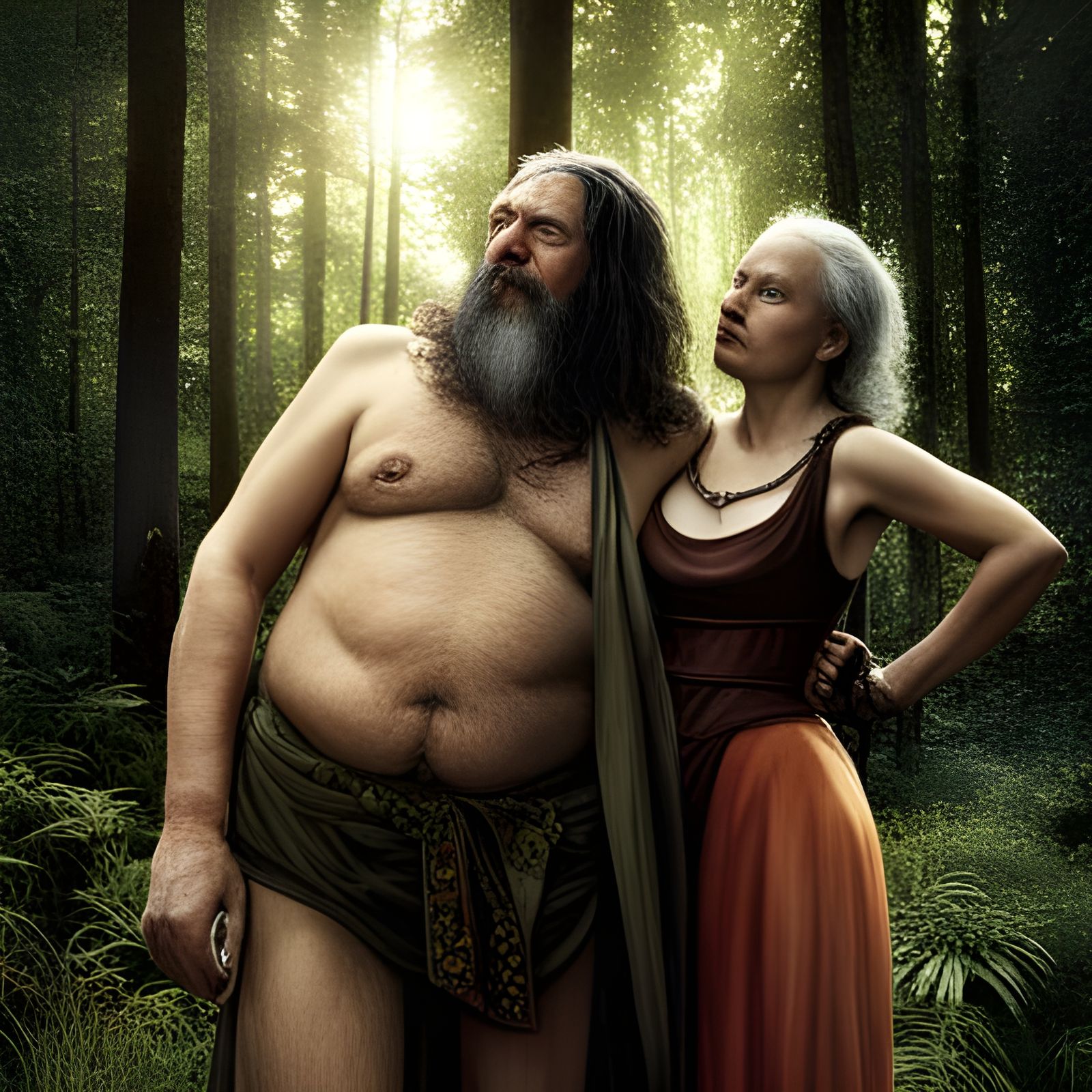 The artist and his muse. Walking through the forest