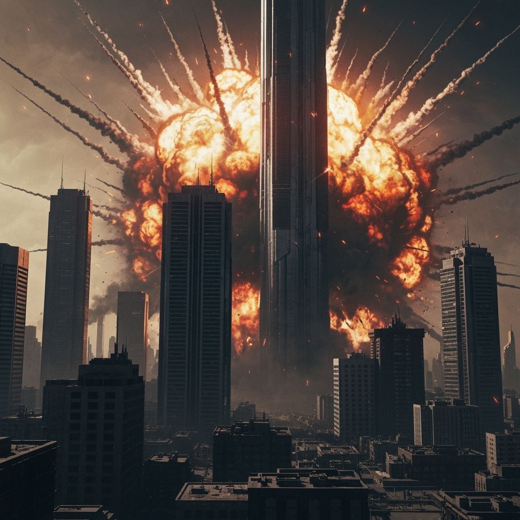 Futuristic Cityscape Engulfed in Colossal Explosion