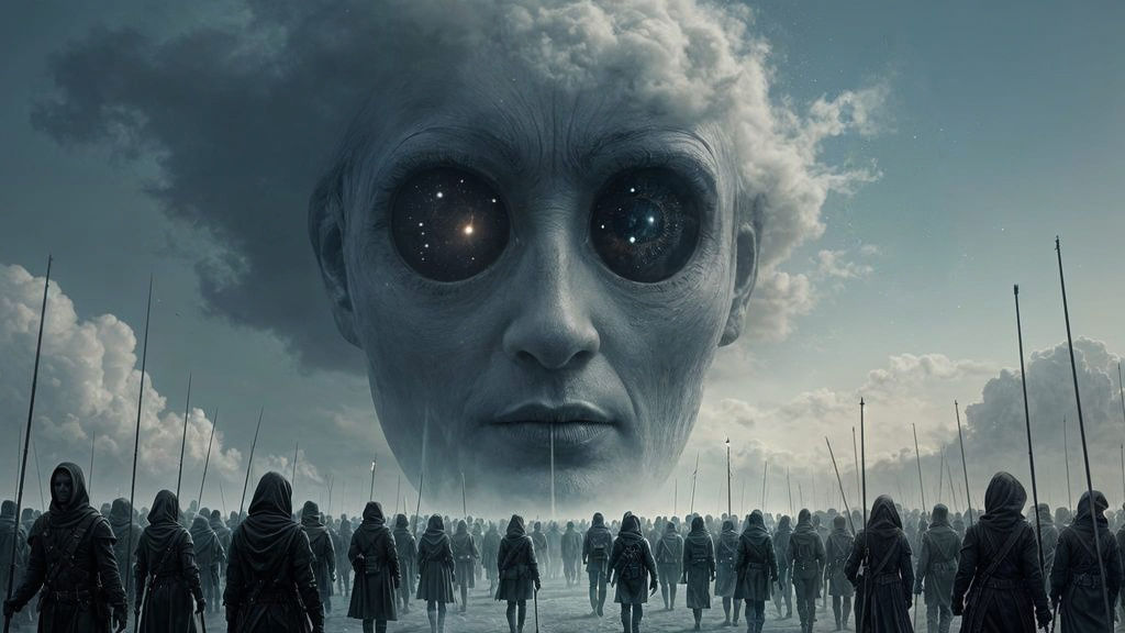 Mysterious Figure in a Celestial Landscape with Wanderers