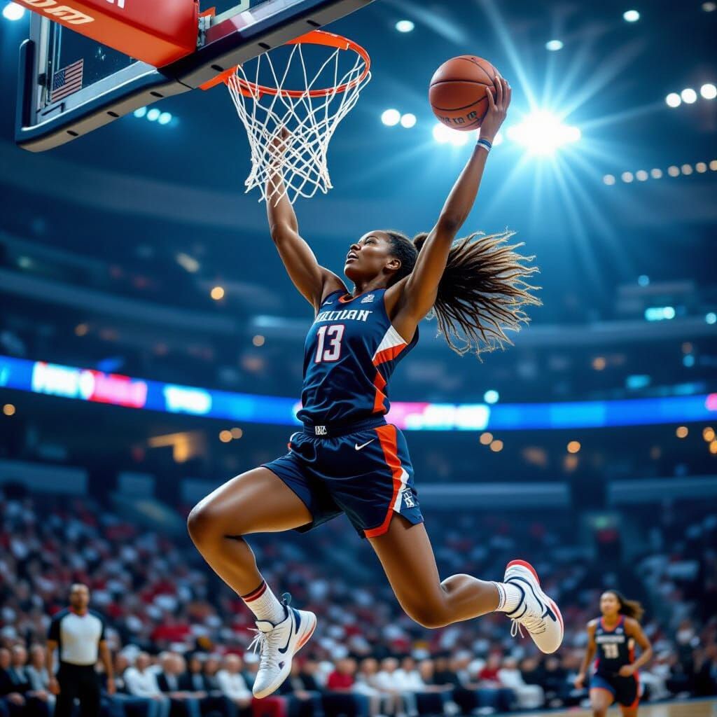 Hyperrealistic Basketball Player Dunking in Stadium