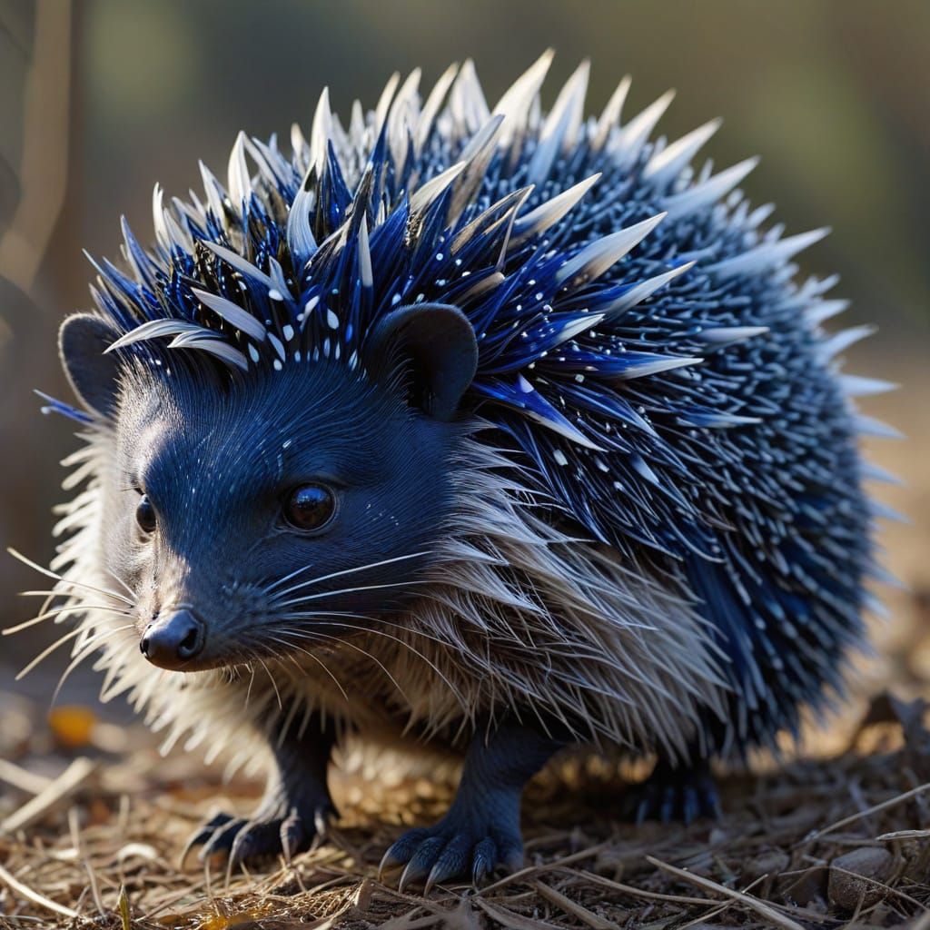 Mysterious Blue Hedgehog Creature with Swan-like Face and We...