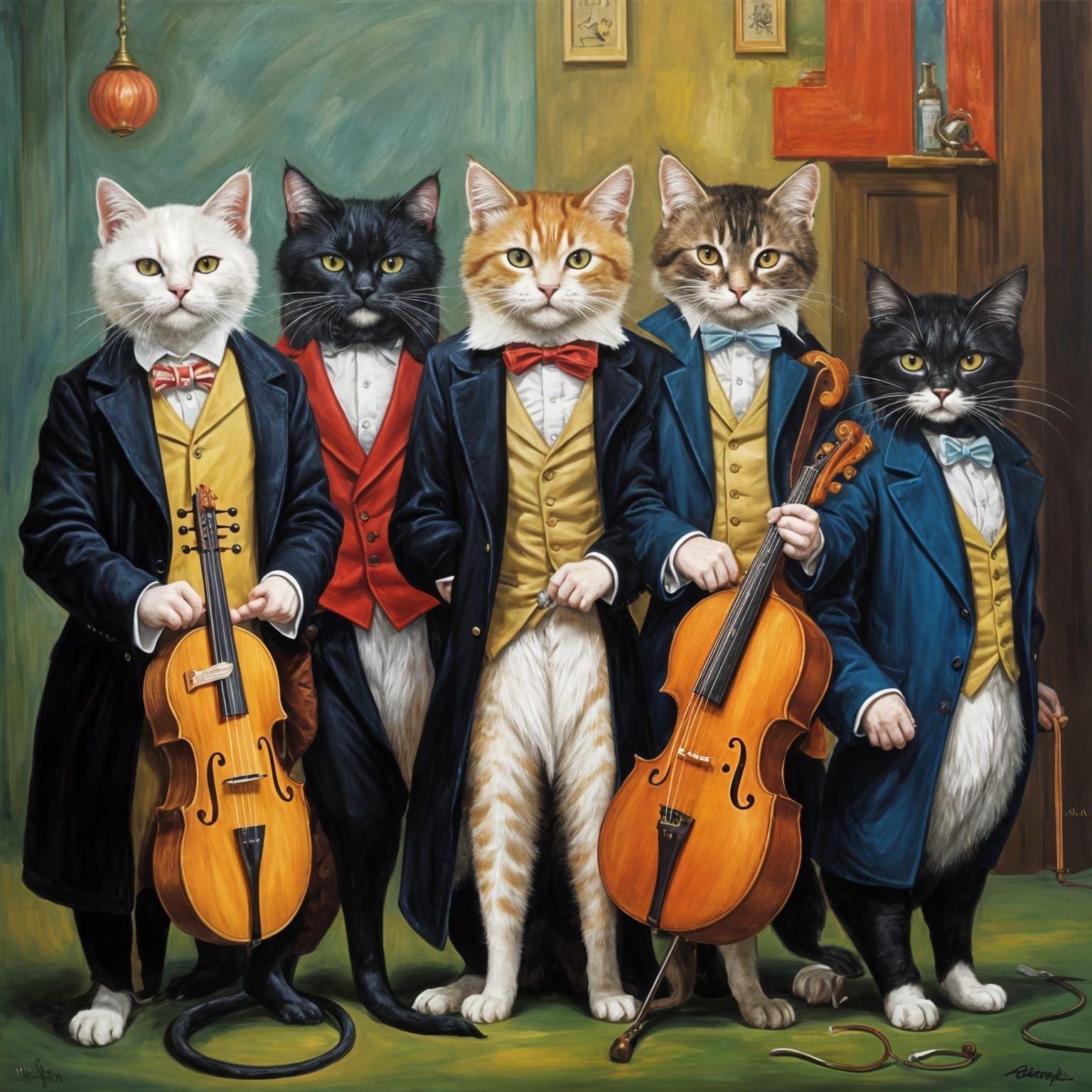 Mad Cat Convention: A Humorous AI-Generated Image