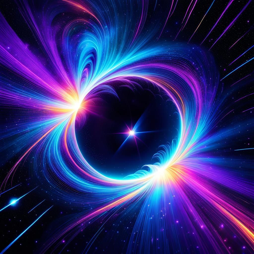 Cosmic Black Hole Meteor Shower in Vibrant Neon Colors