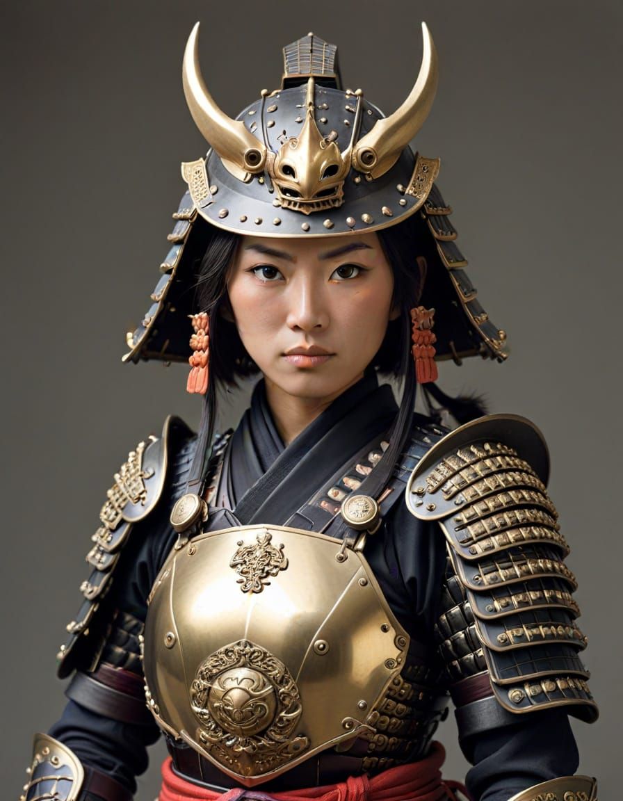 Female Samurai Warrior in Heavy Armor with Tetsubo Club