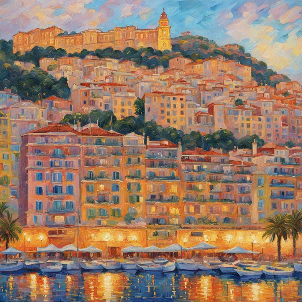 Monte Carlo Cityscape in Neo-Impressionist Style