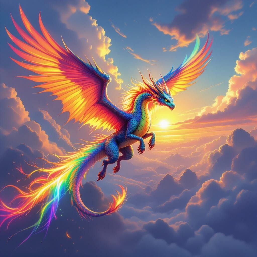 Majestic Rainbow Dragon with Fiery Phoenix Wings