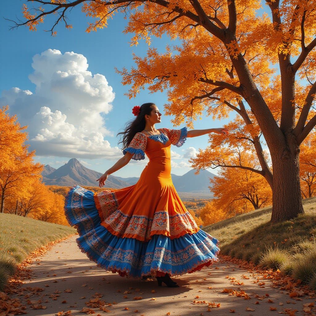 Flamenco Dancer in Orange Dress Matte Painting