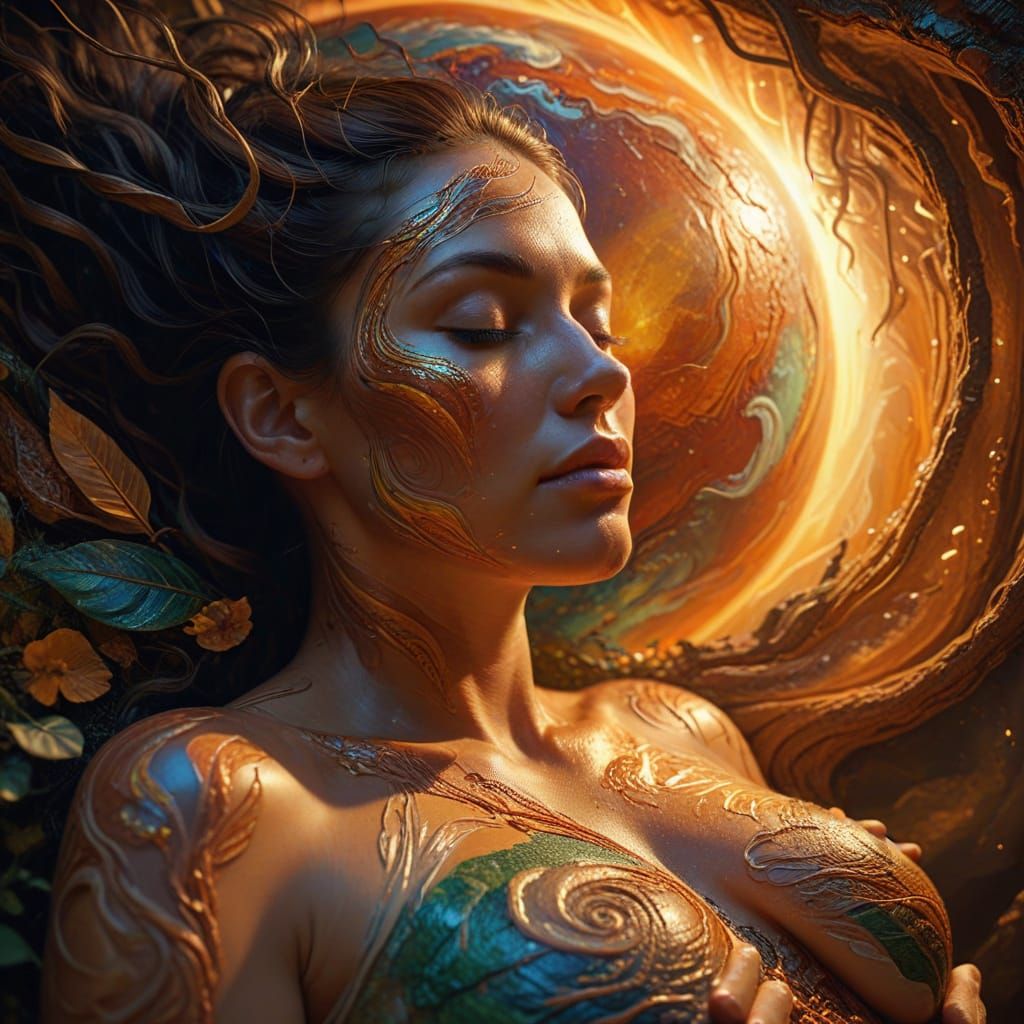 Mother Earth: Pregnant Woman in Digital Oil Painting