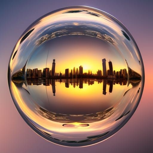 Cityscape in a Bubble with Sunset Reflections