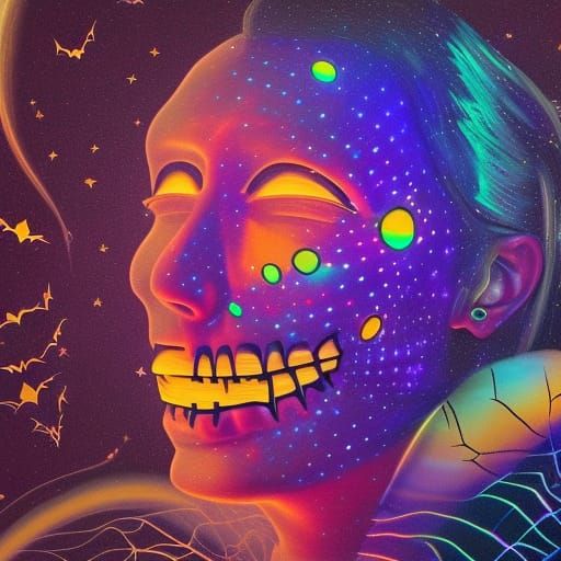 Holographic Cosmic Halloween Illustration in Visionary Art S...