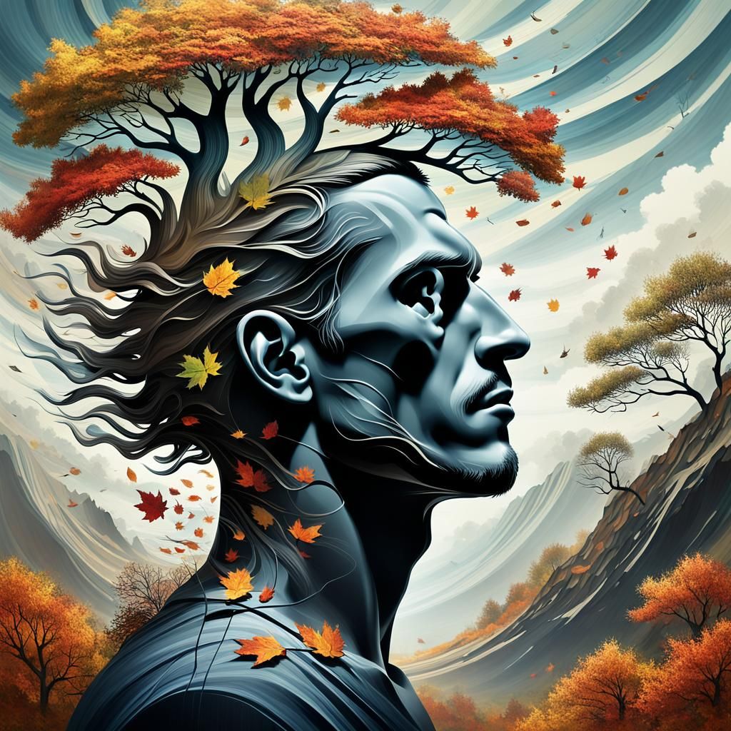 Surreal Windy Landscape Merged with Man's Profile