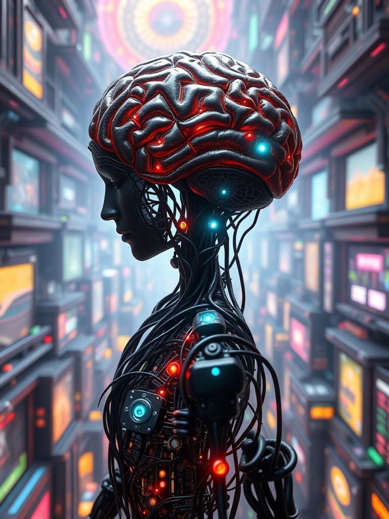 Ethereal Cyberpunk Cyborg with Brain Circuitry