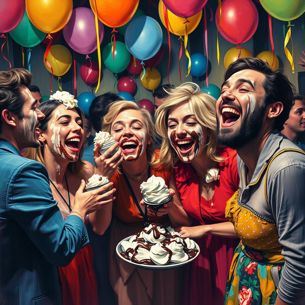 Vibrant Partygoers in Impressionist Whimsy