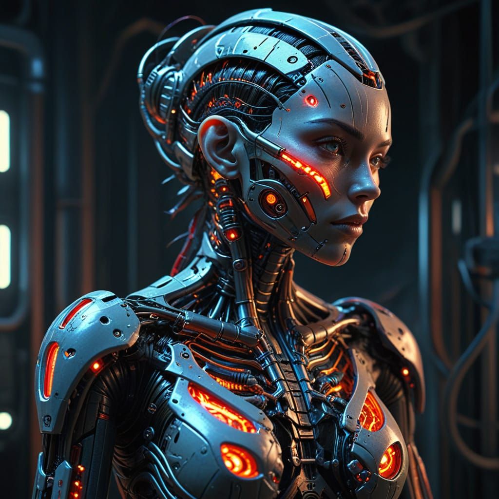 Intricate Biomechanical Girl with Cybernetic Enhancements