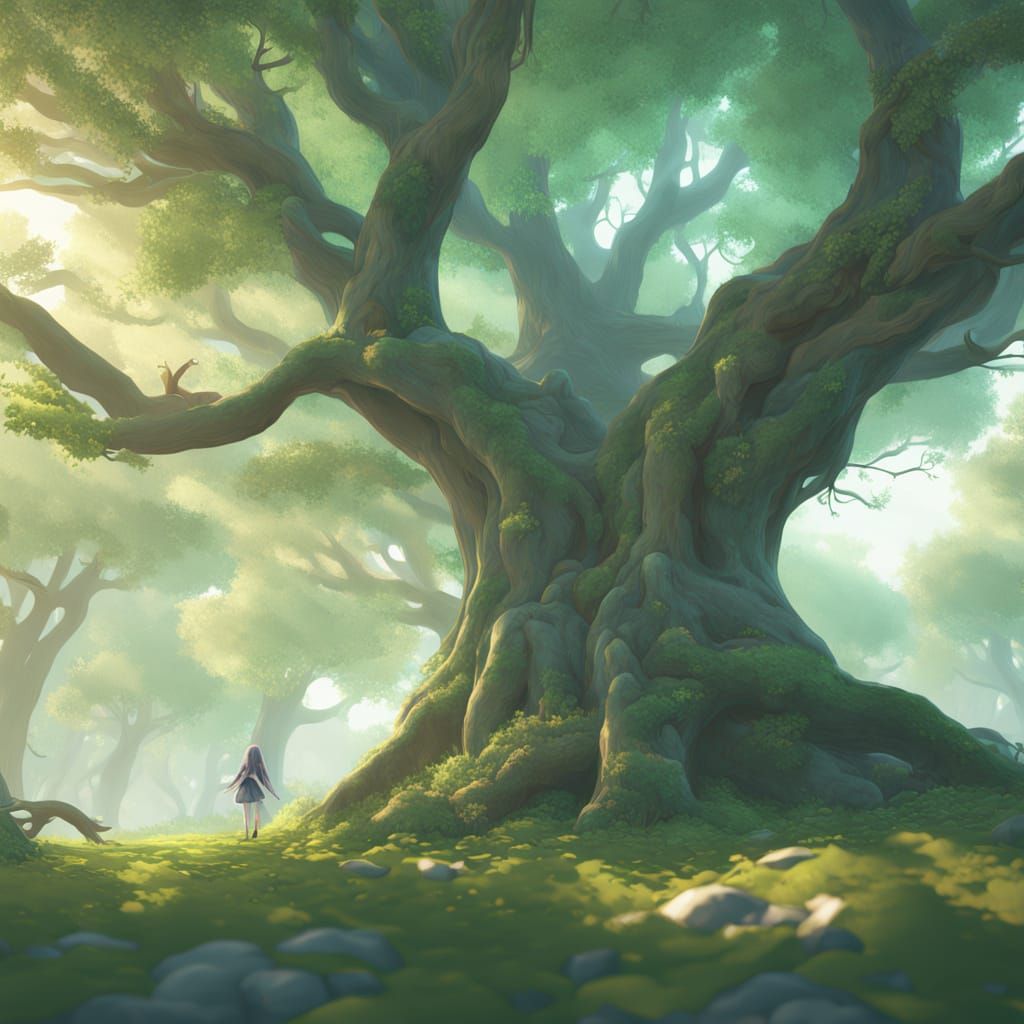 Ethereal Dryad Girl in Muted Forest Setting