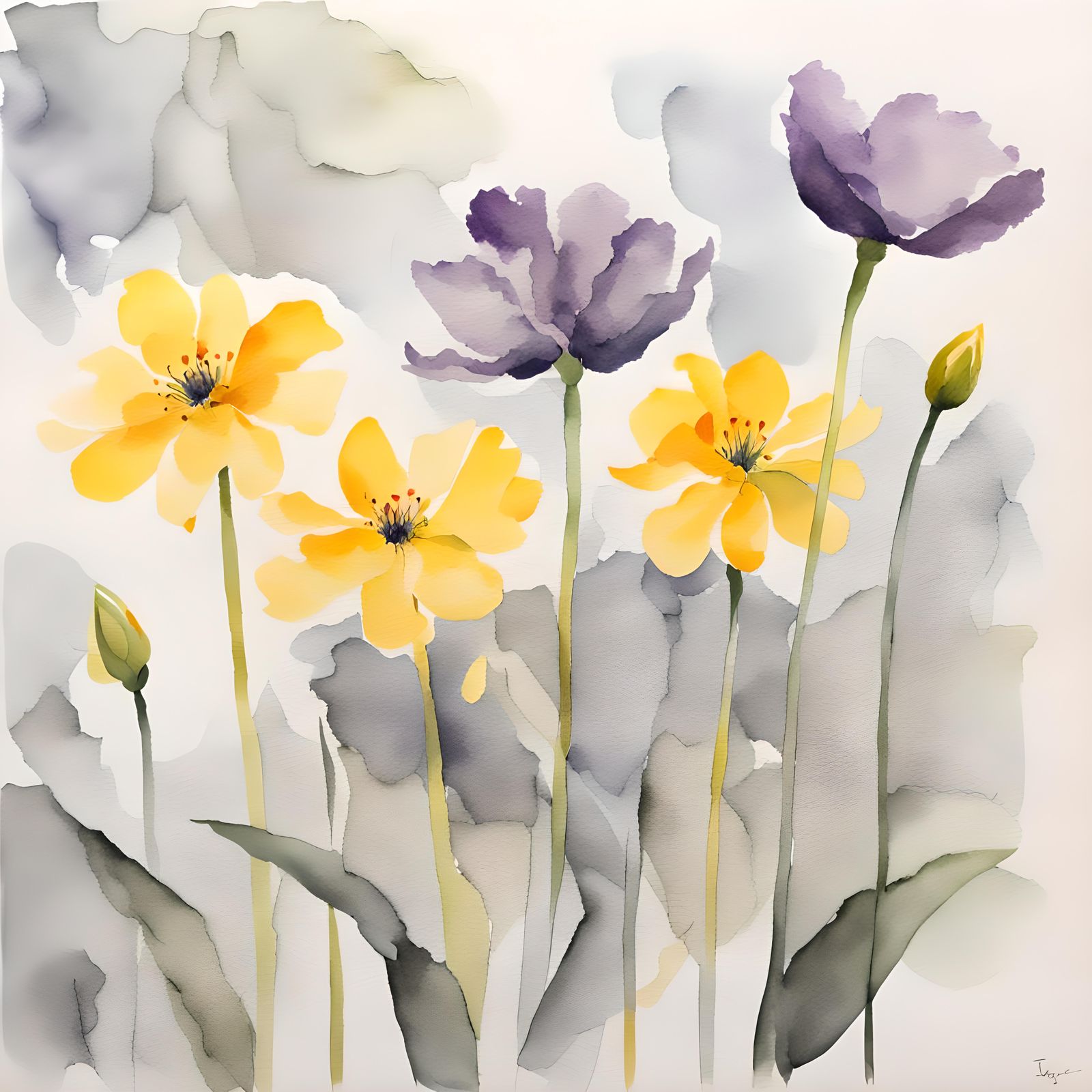 Watercolor Painting of Flowers in Bloom