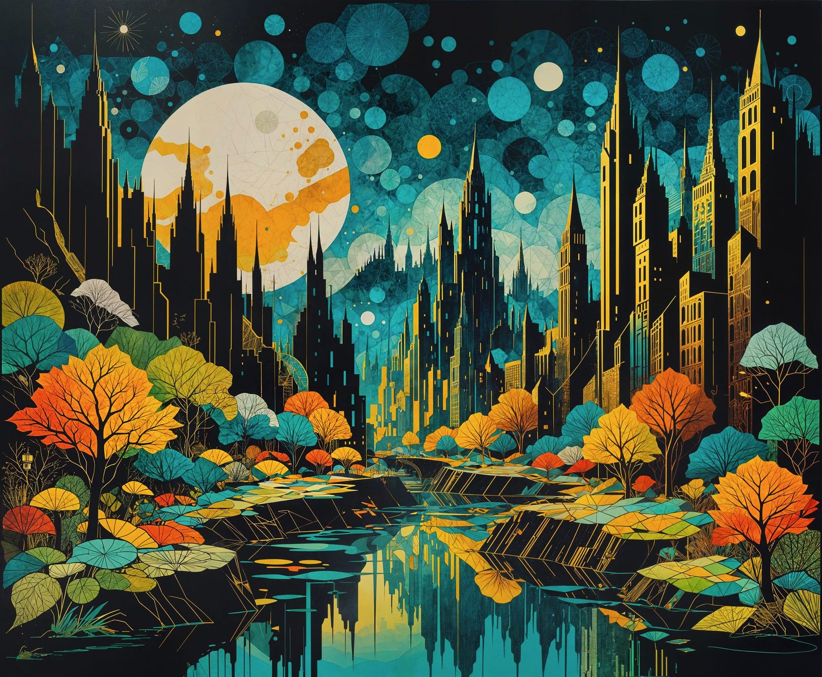 Mysterious Luminous Metropolis in Torn Paper Layers