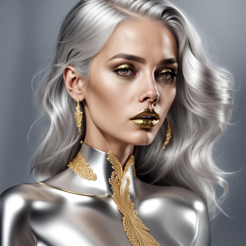 Silver-Themed Woman Portrait in 8K