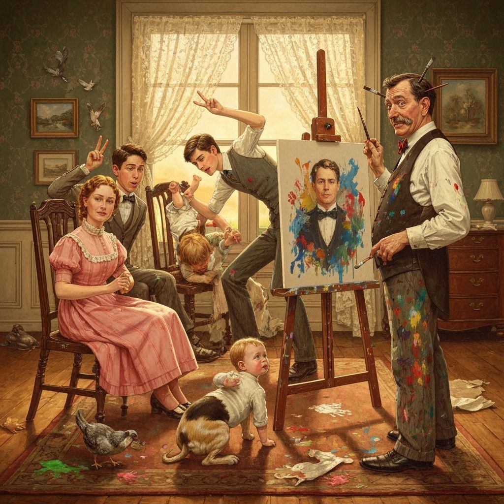 Frustrated Artist Captures Chaotic Family Portrait