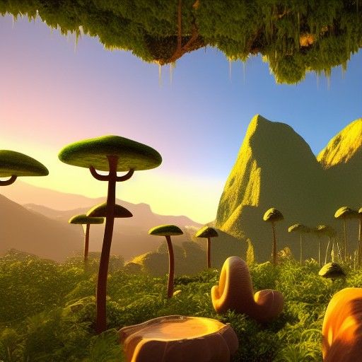 Jungle Oasis with Monkeys in Golden Hour Light