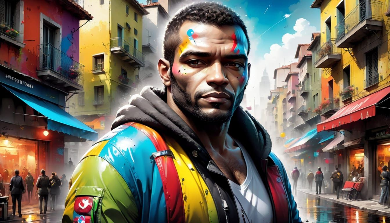 Abstract Cityscape Portrait in Vibrant Style