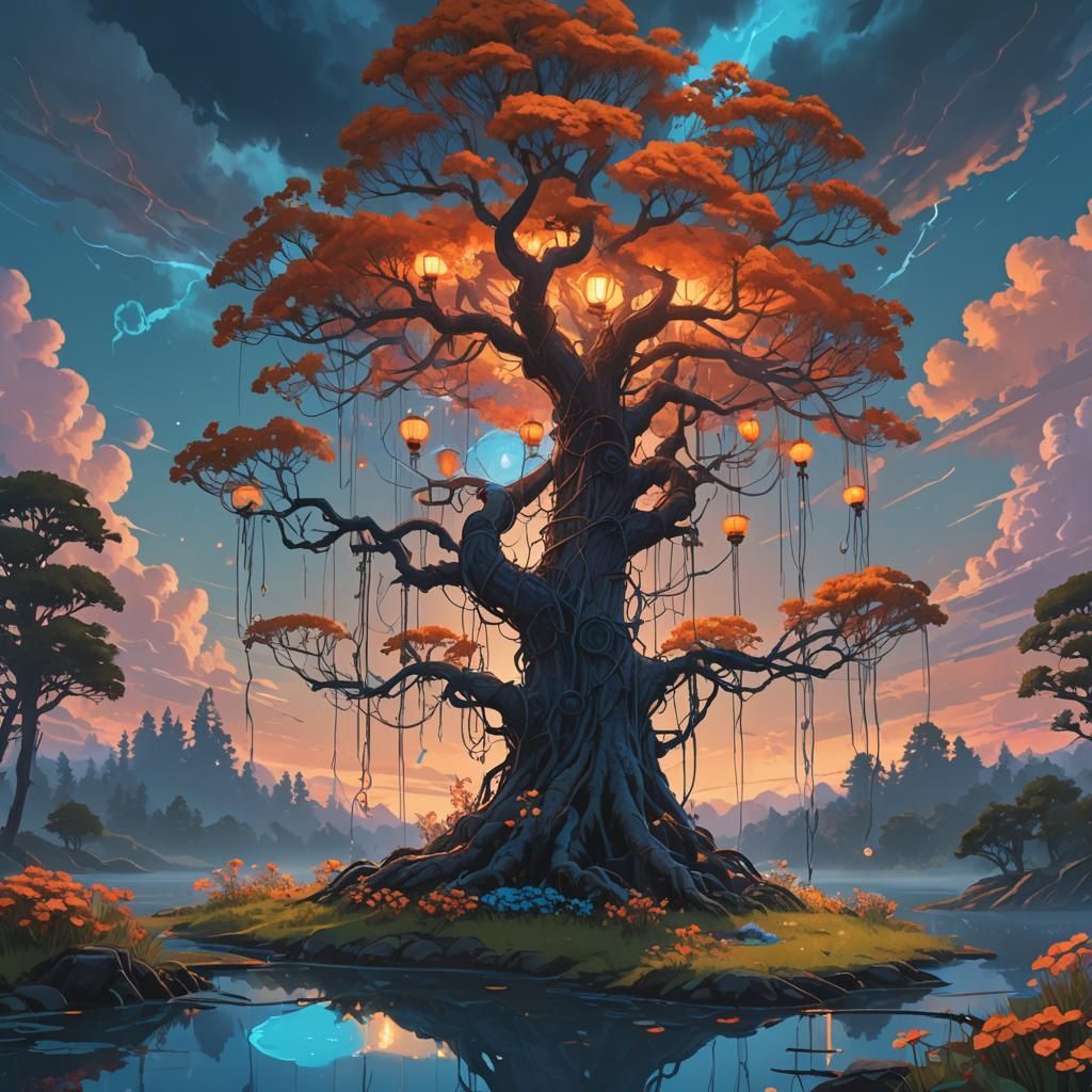 Ethereal Tree on Floating Island: Surreal Digital Art