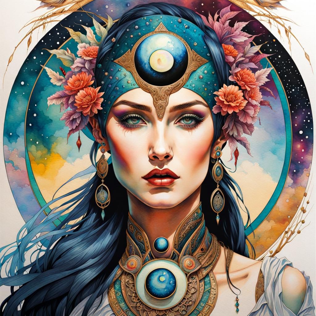 Cosmic Ethereal Elf Punk in Art Nouveau Style