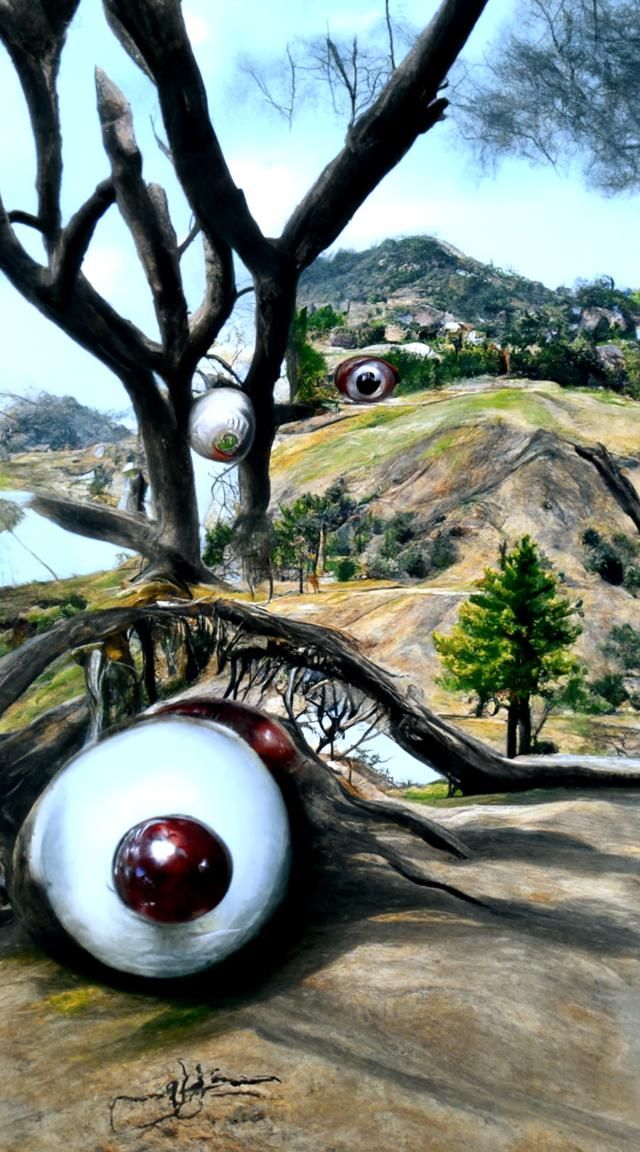Surreal Eyeball Landscape in Hyperrealistic Style