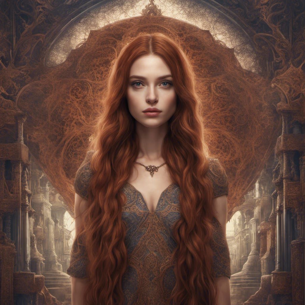 Fantasy Art of Beautiful Woman with Reddish-Brown Hair