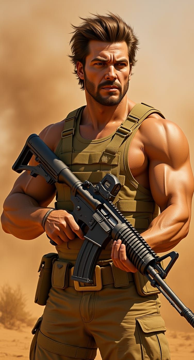 Desert Mercenary in Sandstorm, Gritty Realism