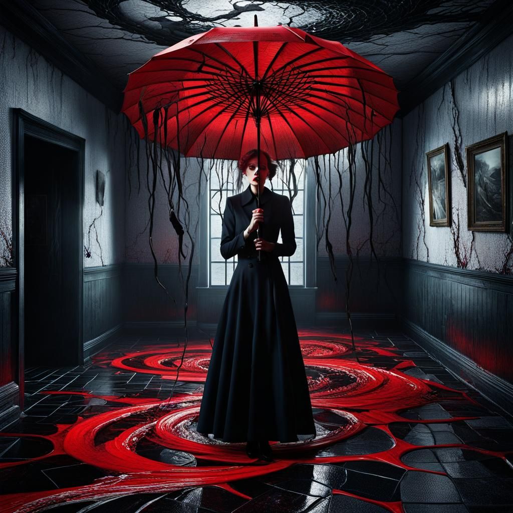 Horror caused by umbrella open indoors