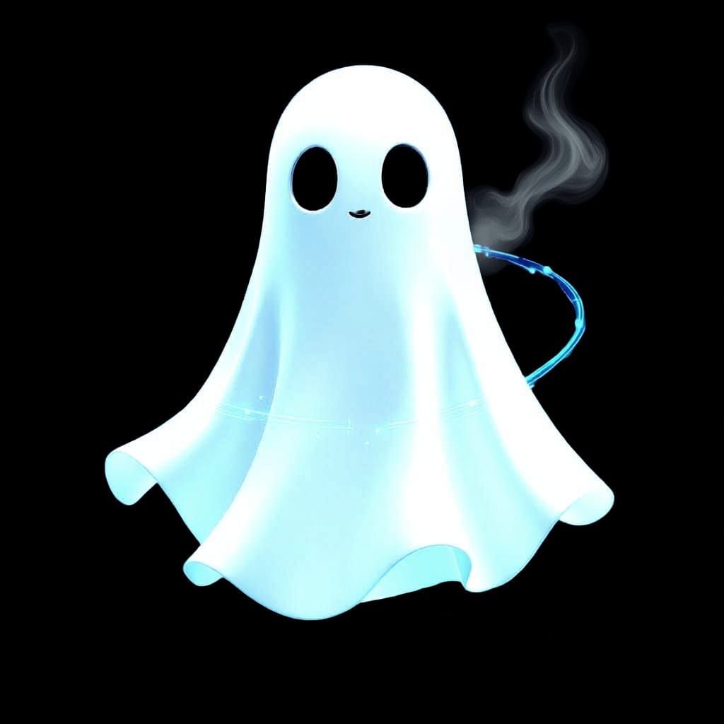 Cartoon Digital Soul in Flowing Cloth with Blue Aura