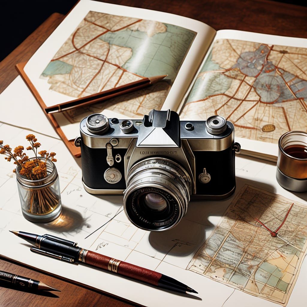 Vintage Aviator Portrait in Open Sketchbook