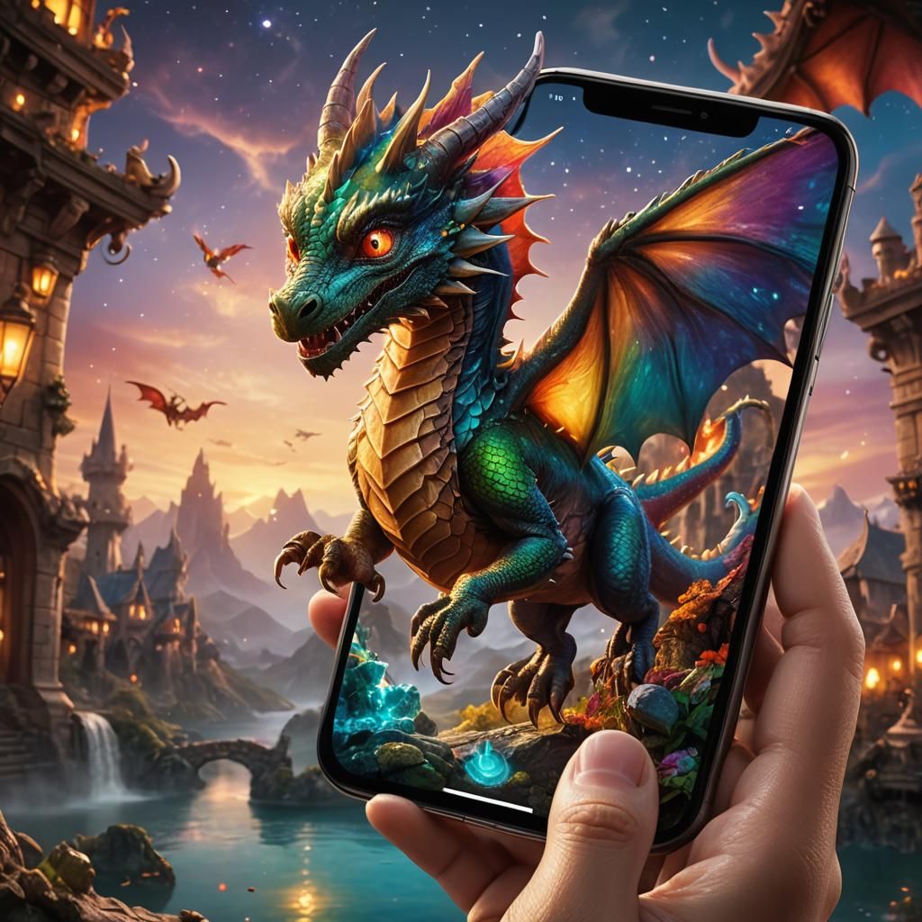 A photo-realistic image of a baby dragon flying out of a mob...