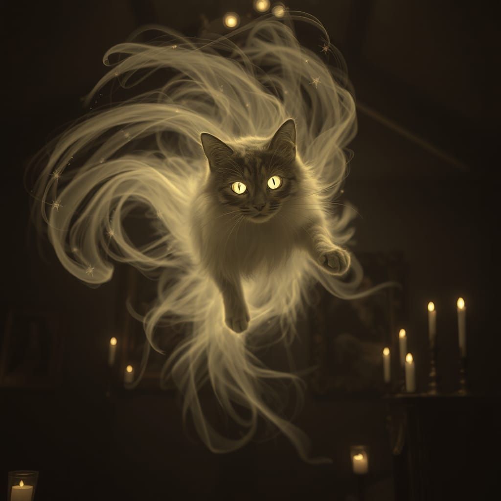 Ethereal Cat Ghost in Haunted Mansion Photograph