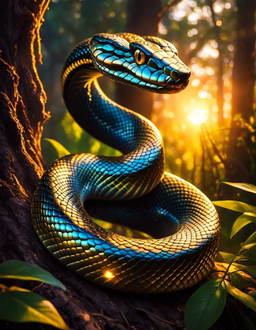 Golden Mystic Snake Emerges in Sunset Glory