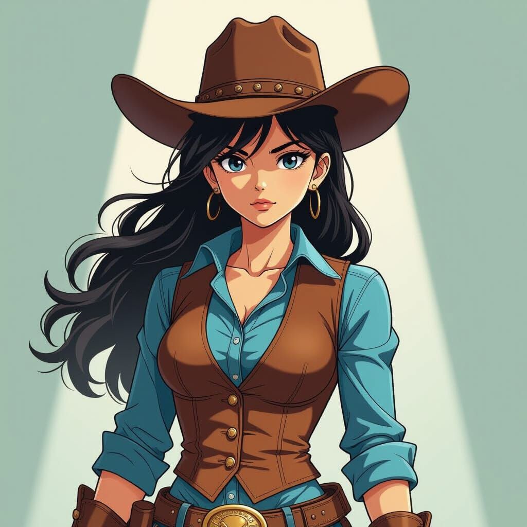 Anime Cowgirl in Dynamic Lighting with Vivid Colors