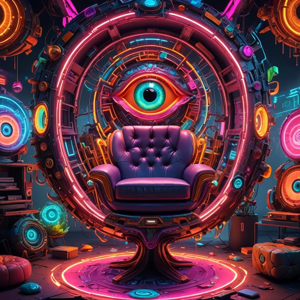 Eye-Shaped Armchair in Neon Colors: Hyperrealistic Detail