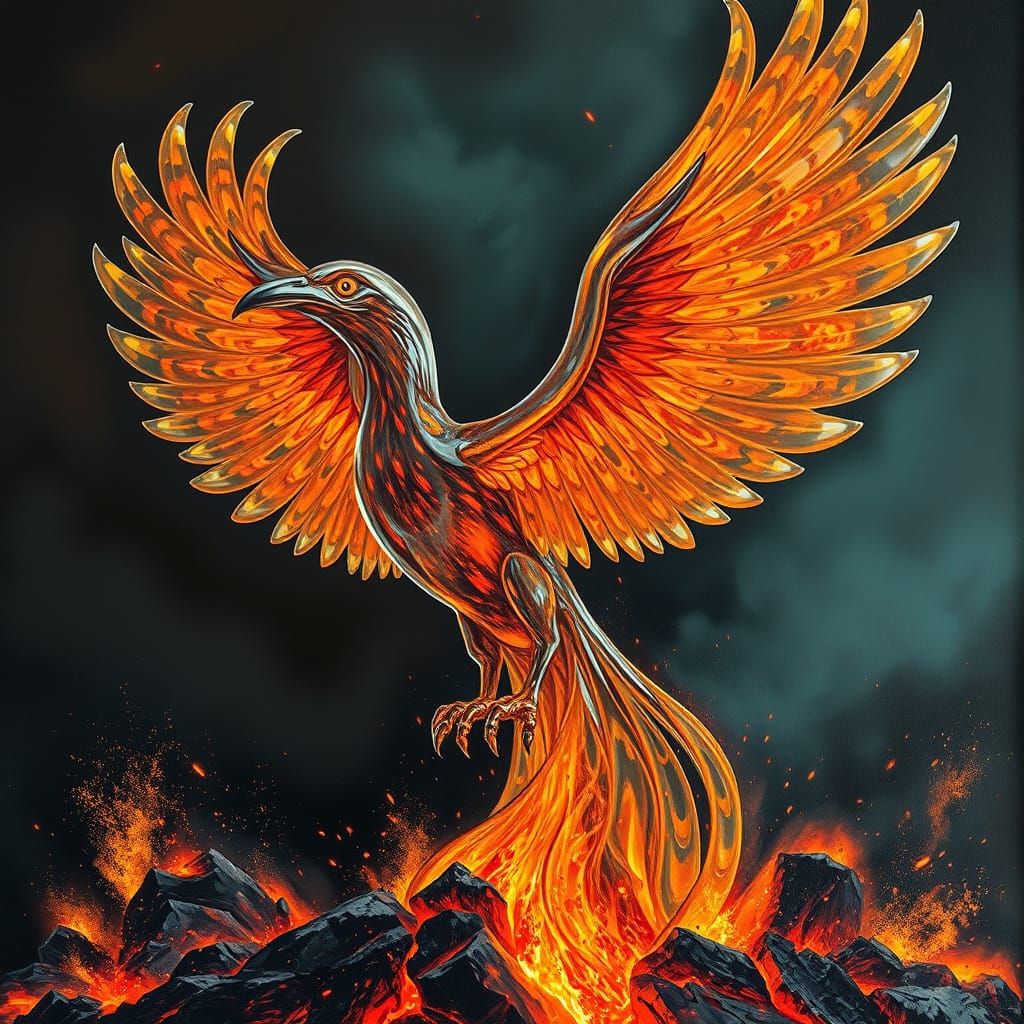 Glass Phoenix Rising: Volcanic Abstract Expressionism