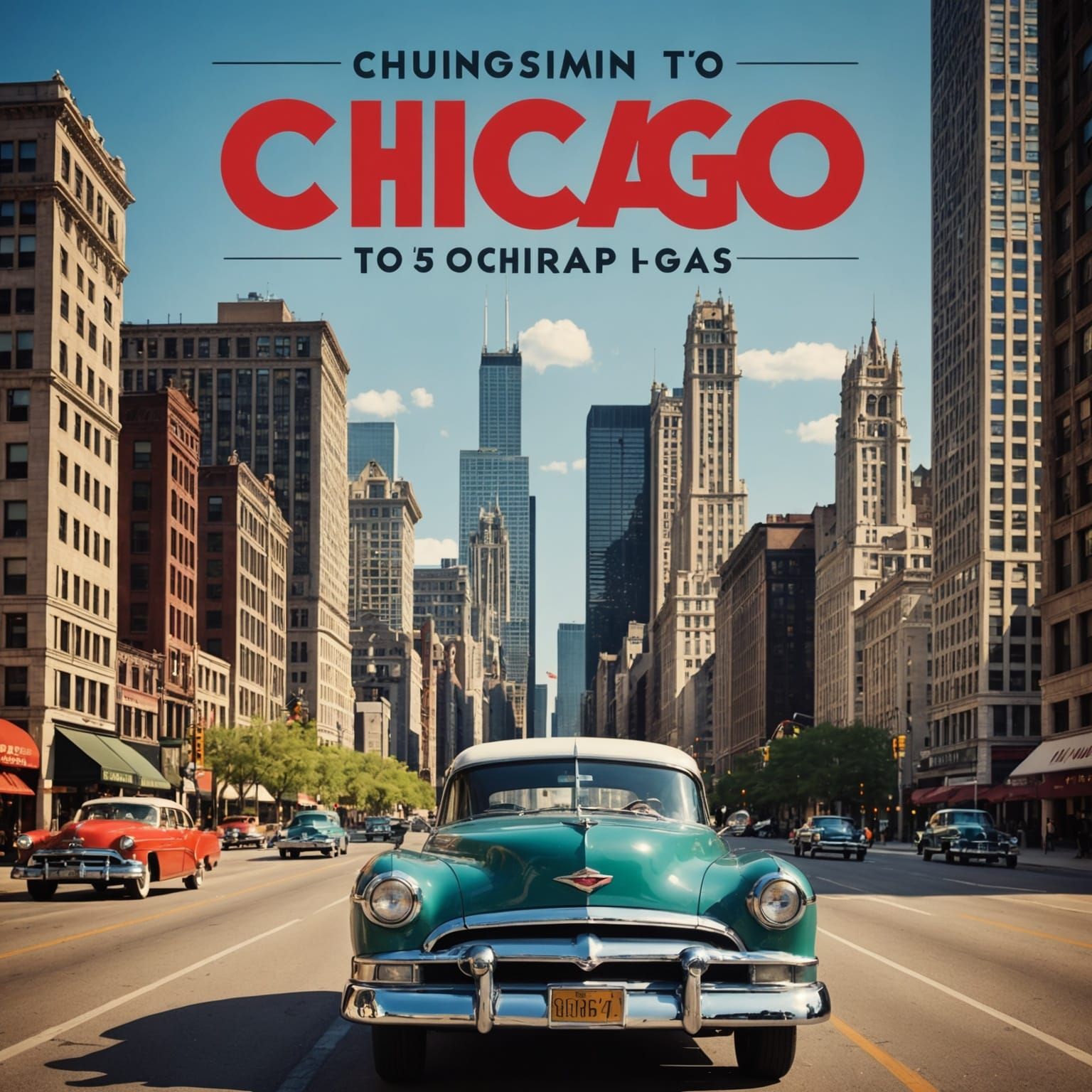 Vintage 1950s Tourism Poster for Chicago