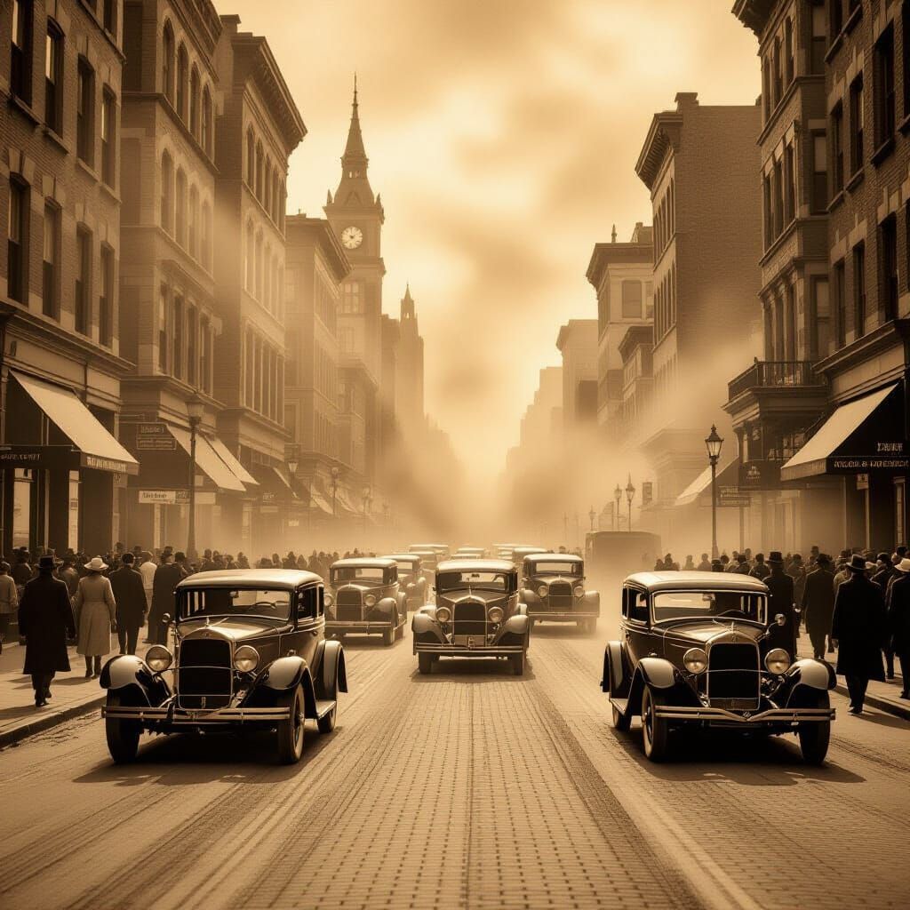 1920s City Street Hit by Sudden Sandstorm