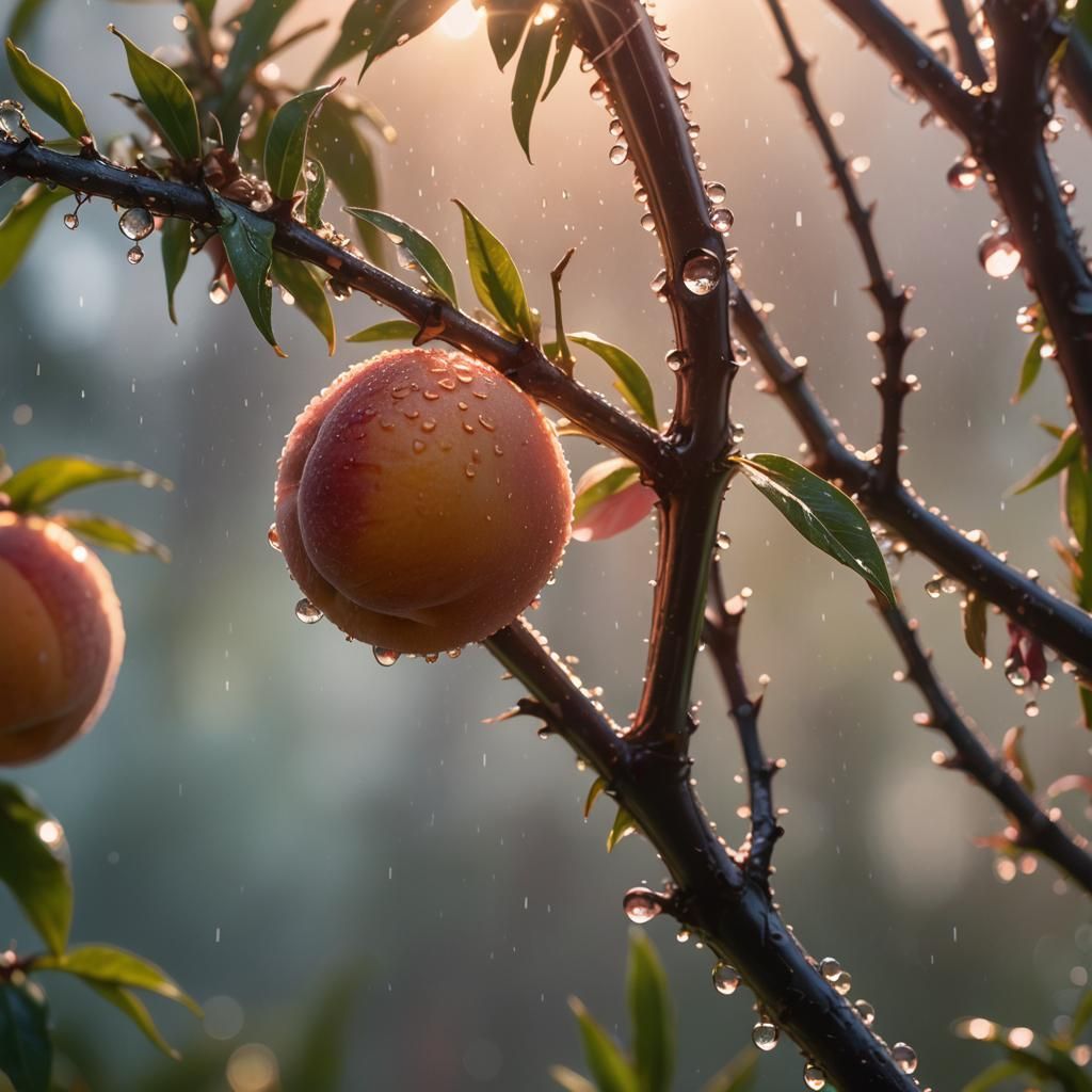 Hyperrealistic Peach in Morning Sunlight