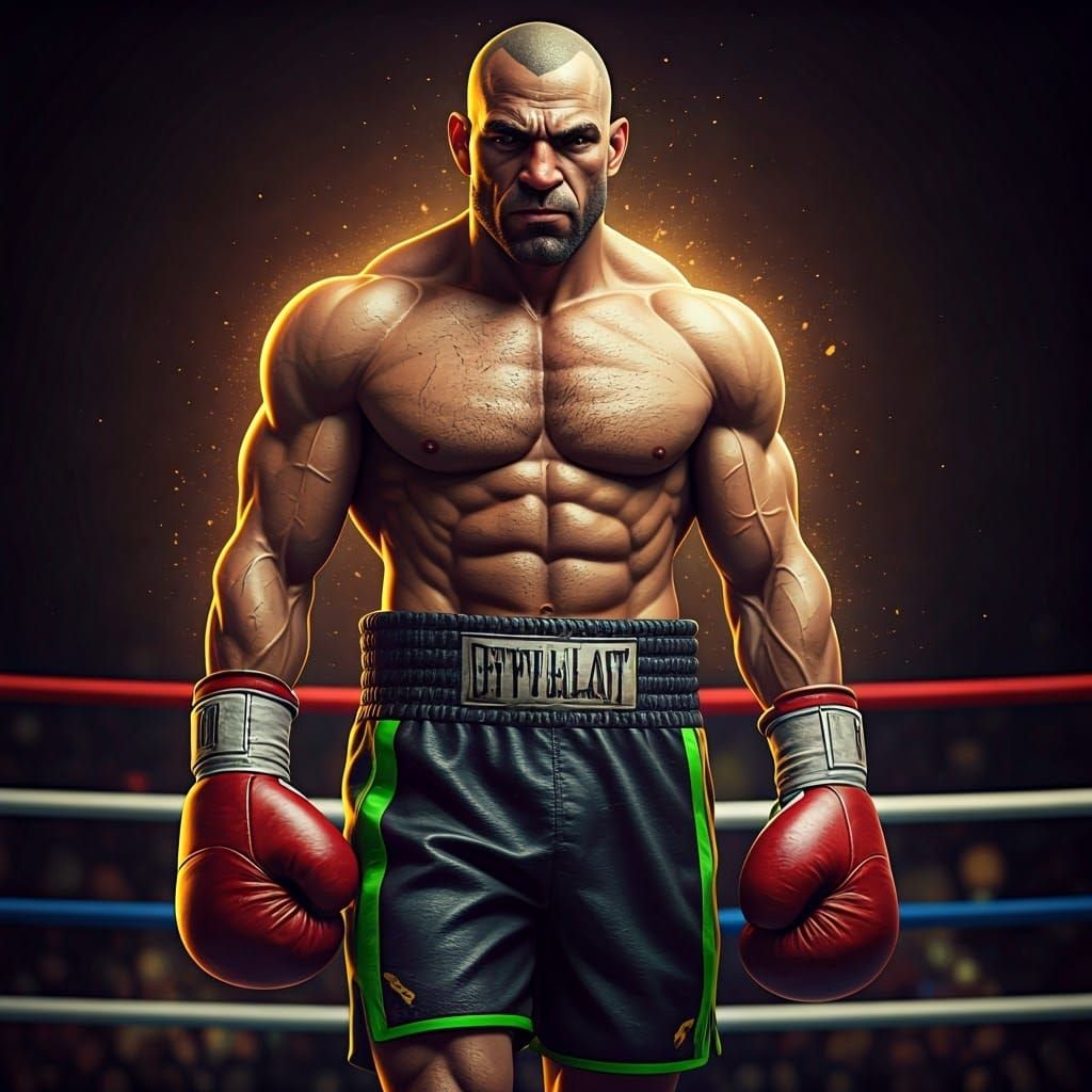 Boxer Struts Confidently in a Comic Book Ring