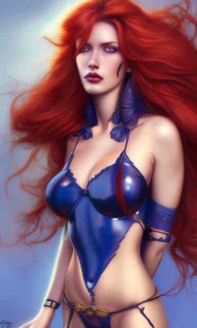 Rococo-Style Digital Painting of a Red-Headed Woman