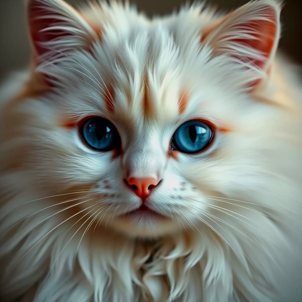 Luxurious White Persian Cat Portrait in Digital Painting Sty...