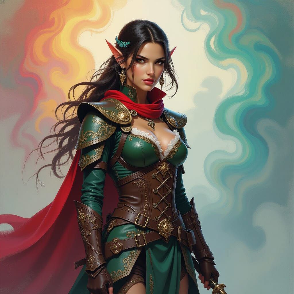 Elf Adventurer in Fantasy Oil Painting Style