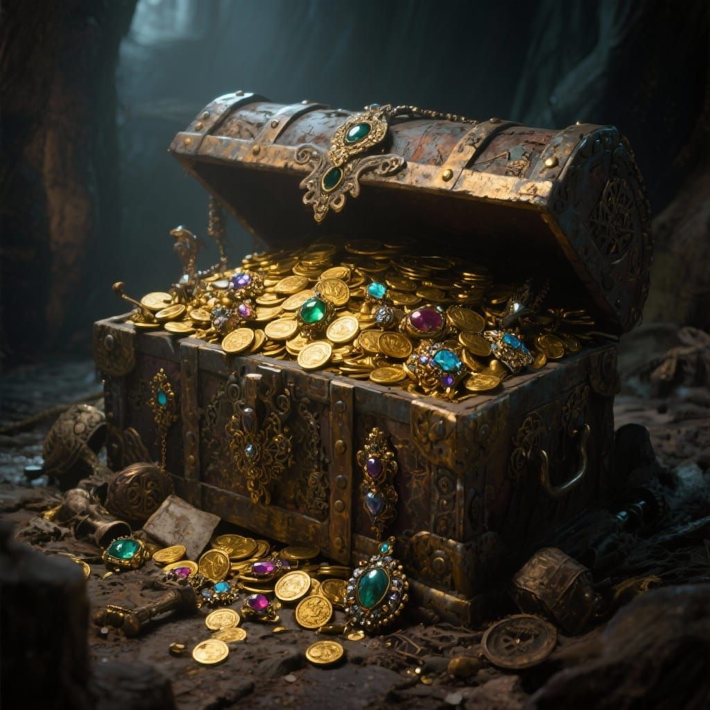 Ornate Treasure Chest Overflowing with Gold